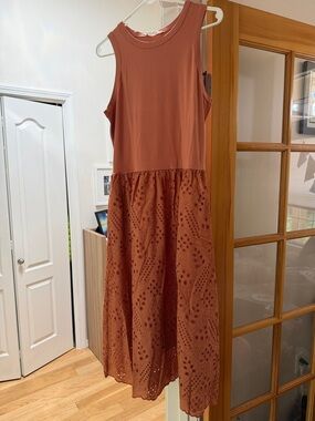 Grace Karin Sleeveless Rust Midi Eyelet Dress